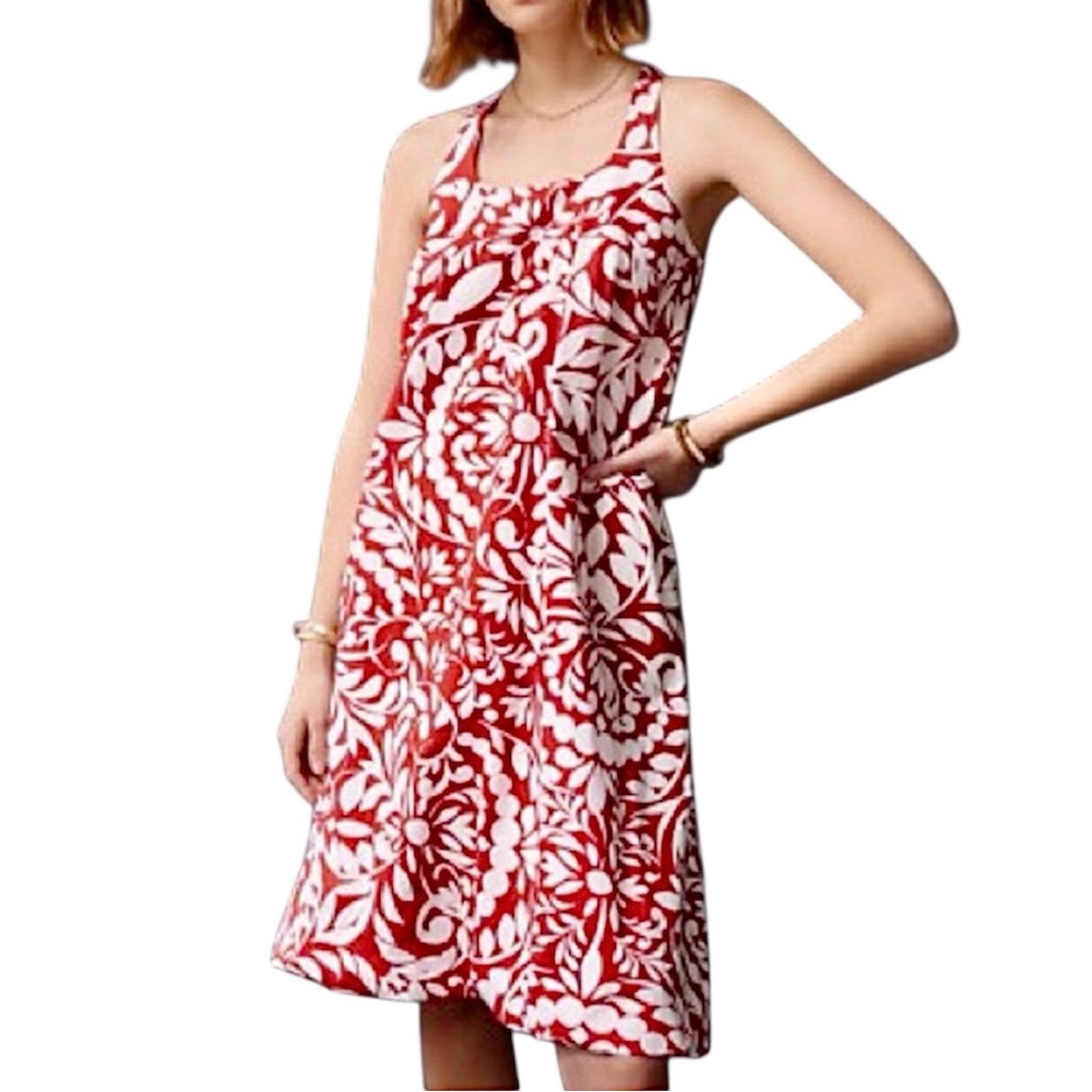 MAEVE ANTHROPOLOGIE Ionia red floral balloon dress